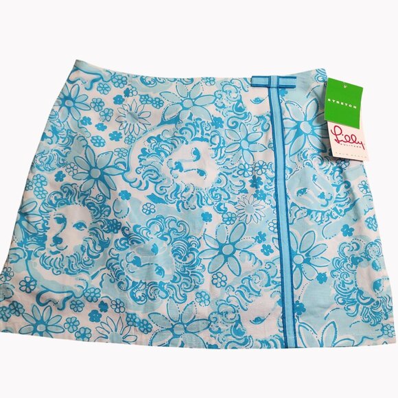 Lilly Pulitzer Size 4 Lenore Skort White Blue Golden Lion Print Stretch - Picture 1 of 8